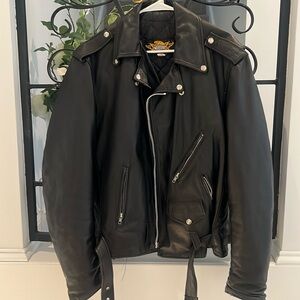 Vintage Black Leather Motorcycle Jacket Universal  Rider